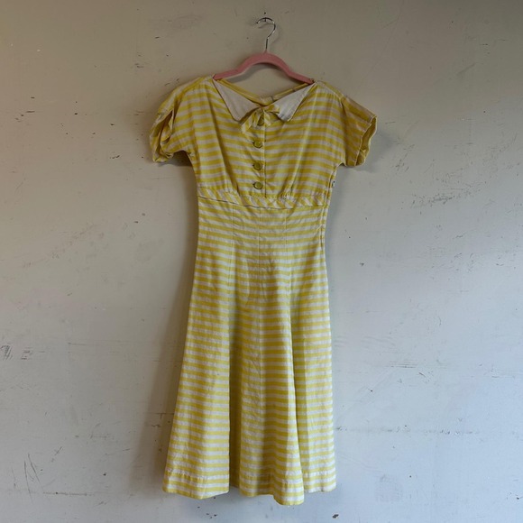 American Vintage Dresses & Skirts - Vintage 40s 50s yellow striped Peter Pan collar dress